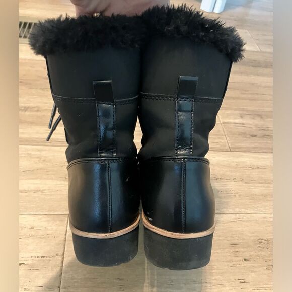 JBU black  lined with faux fur lace up black winter weatherproof ankle boots 8 - Picture 4 of 6